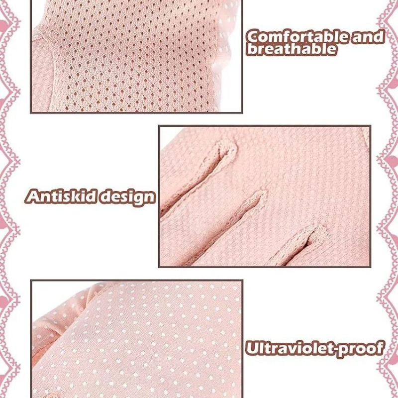 دستکش های زنانه نخی ضد آفتاب،طرح توپ توپی،سبک،تنفسی و محافظ در برابر اشعه uv،مناسب برای رانندگی،پیاده روی،رنگ صورتی Image