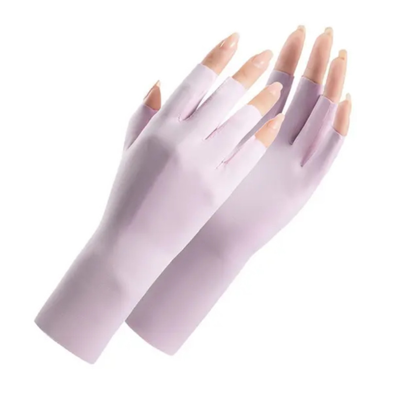 دستکش  ضد برنزه شدن UV Protection Gloves مخصوص مانیکور با +UPF50 یاسی رنگ، محافظ پوست دست در برابر اشعه‌های مضر خورشید در زمان کاشت ناخن، ژل، لاک ژل و کار با دستگاه UV/LED Image