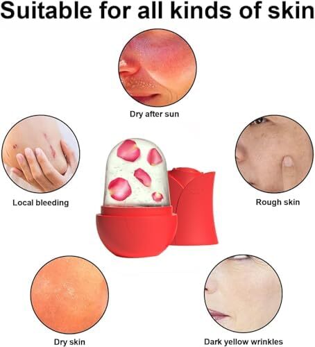 غلتک یخ Nnewvante برای صورت - ماساژ زیبایی صورت، مکعب درخشان برای مراقبت از پوست، کاهش چین و چروک دور چشم و پف آکنه (RED02) Image