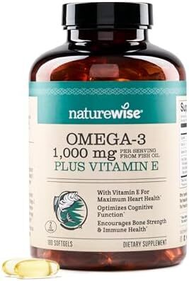 مکمل روغن ماهی امگا 3 با قدرت اضافی NatureWise - 1000 میلی‌گرم در هر وعده - 600 EPA و 400 DHA و ویتامین E - حمایت از سلامت قلب و مغز - طعم لیمو، غیرتراریخته - 180 کپسول نرم [تأمین 3 ماهه]