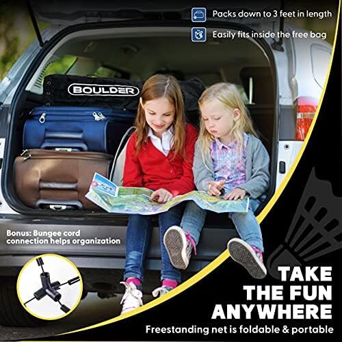 ست توری بدمینتون قابل حمل بولدر - برای تنیس، تنیس فوتبال، پیکلبال، والیبال کودکان - تور ورزشی نایلونی با میله با نصب آسان Image