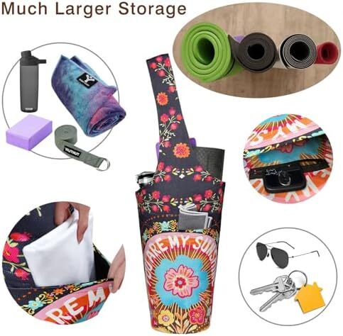 کیف مت یوگا چاپ شده مد روز با جیب کناری بزرگ و جیب زیپ دار کیف یوگا بلند و مناسب تشک های بزرگ - دارای لوازم جانبی یوگا بیشتر Image
