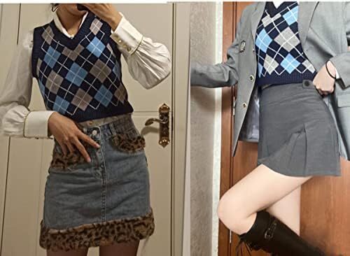 جلیقه ژاکت بافتنی Hyipels Argyle زنانه Y2K لباس بافتنی چهارخانه مدل لباس بافتنی Preppy Style V یقه تاپ تانک دخترانه Image