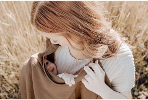 پوشش شیردهی کنسی موسلین برای شیردهی نوزاد، پوشش شیردهی ۱۰۰٪ نخی قابل تنفس با حلقه سخت برای پیشبند شیردهی مادر، چندمنظوره برای صندلی خودرو، قهوه‌ای (BRJ05) Image