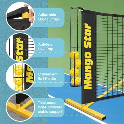 توری Pickleball MangoStar، توری های قابل حمل 22FT با نگهدارنده توپ منحصر به فرد، نشانگر زمین، 4 توپ ترشی، اندازه گیری نوار، توری توپ ترشی اندازه تنظیم شده برای راهروی داخلی در فضای باز Image