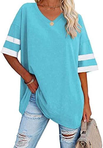 تی‌شرت زنانه یقه گرد/ویژه زنانه زنانه نیم‌آستین تی‌شرت‌های بیسبال سایز بزرگ تاپ‌های تونیک Image