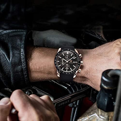 ساعت مچی مردانه BY BENYAR ساعت چند کاره کرونوگراف تاریخ کوارتز مردانه استیل ضد زنگ مشکی/بند چرم قهوه ای آنالوگ ساعت مچی هدیه برای مردان مشاغل معمولی Image