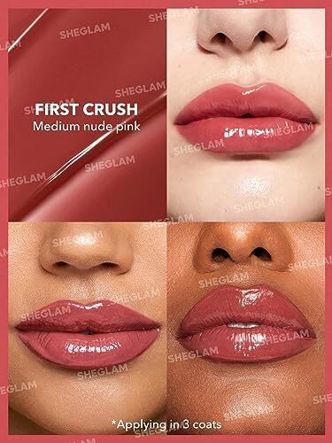 آرایش SHEGLAM - Pout-Perfect Shine Lip Plumper - Moisturizing Plumping Solid Lip Glass Non-Purishing (First Crush) Image