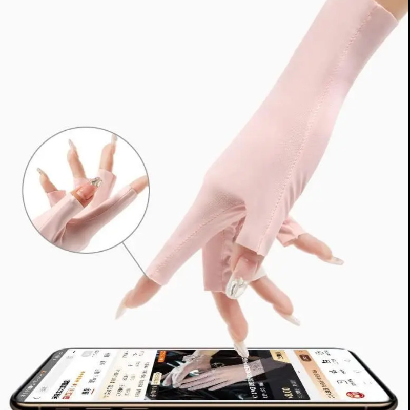 دستکش  ضد برنزه شدن UV Protection Gloves مخصوص مانیکور با +UPF50 صورتی رنگ، محافظ پوست دست در برابر اشعه‌های مضر خورشید در زمان کاشت ناخن، ژل، لاک ژل و کار با دستگاه UV/LED Image