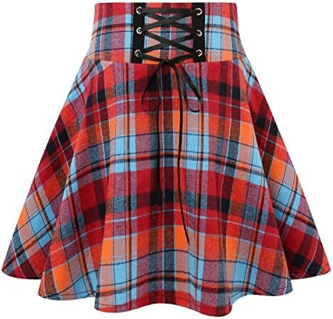 دامن های کوتاه چهارخانه گوتیک IDEALSANXUN برای دامن های چهارخانه کمر بلند زنانه Image