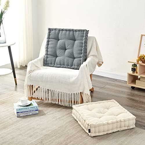 بالش کف مدیتیشن Getmo Resin، کوسن کف بزرگ، بالش‌های مربعی برای نشستن بزرگسالان، کوسن مراقبه ضخیم چنیل برای اتاق نشیمن یوگا بالکن تاتامی فضای باز، 20x20 اینچ، بژ Image