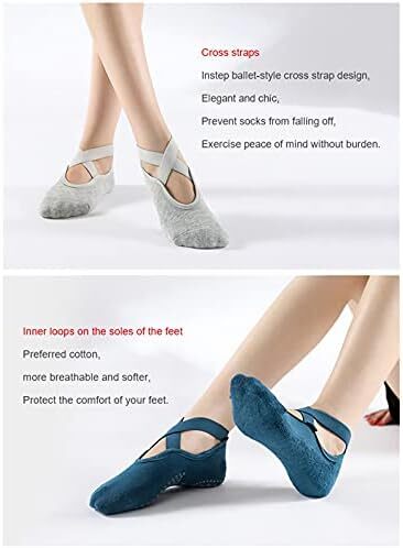 جوراب یوگا ای جی برای زنان جوراب بدون لغزش برای پیلاتس یوگا مناسب برای پیلاتس، باله، رقص، تمرین با پای برهنه. مشکی خاکستری صورتی آبی چهار جفت Image