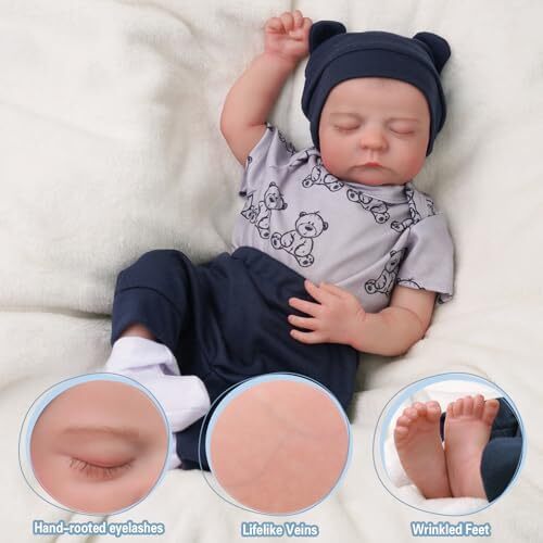 ADFO Lifelike Reborn Baby Dolls Boy - 17-Inch Real Baby Feeling Realistic-Newborn Full Body Vinyl Anatomically Correct Real Life Baby Dolls with Toy & Gift Box for Kids Age 3 + Image
