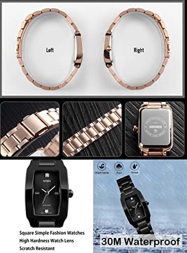 ساعت SKMEI برای زنانه زنانه زنانه ساده لوکس ضد زنگ مربعی مدل لباس ضد آب کوارتز آنالوگ کوچک و باریک لباس گاه به گاه همسر هدیه دخترانه ساعت مچی طلا Image