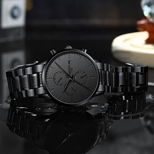 ساعت‌های مردانه NIBOSI ساعت‌های مینیمالیستی آنالوگ مشکی ساعت‌های مردانه تجاری کرنوگراف ساعت‌های مچی معمولی نظامی ساعت‌های مچی استیل ضد زنگ تاریخ Image