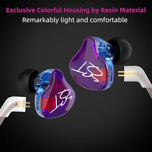 YINYOO Easy KZ ZST Colorful Hybrid Banlance Armature with Dynamic in-Ear Earphone 1BA+1DD HiFi Headset Earphones Wired Ear Buds Wired Drum Headphones(Colorful ZST MIC) Image