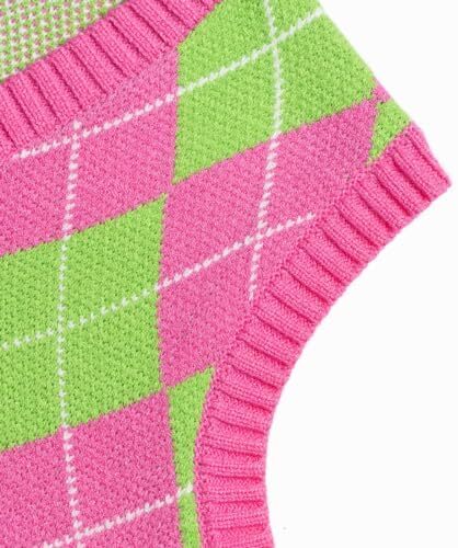 جلیقه ژاکت بافتنی Hyipels Argyle زنانه Y2K لباس بافتنی چهارخانه مدل لباس بافتنی Preppy Style V یقه تاپ تانک دخترانه Image