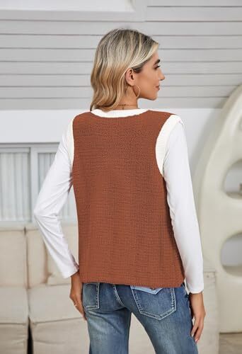 ژاکت بدون آستین ژاکت کشباف یقه V یقه مدل ژاکت کت شلوار گشاد بهاره زنانه ژاکت کش باف پشمی Image