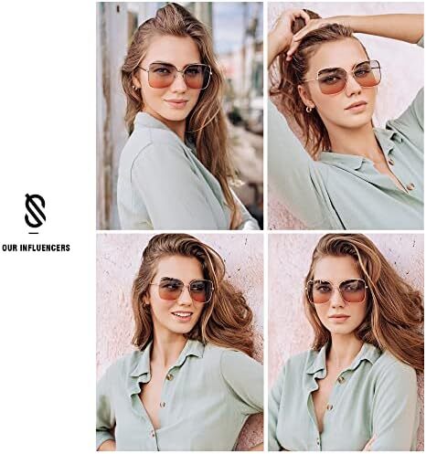 عینک آفتابی SOJOS Fashion Square Aviators برای زنان با لنز آینه تخت SJ1082 Image