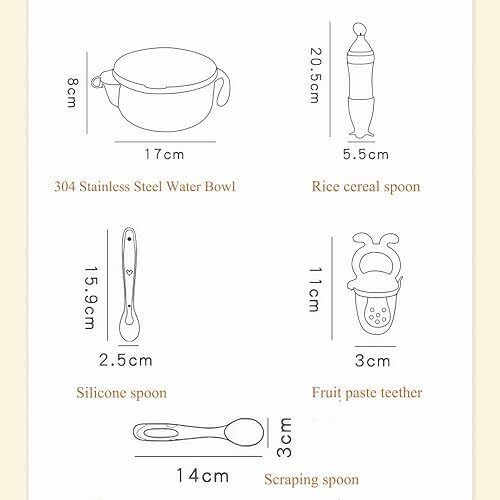 ست feeding نوزاد 6 تکه – کاسه حرارت‌نگهدار، قاشق سیلیکونی و میوه‌خوری، وسایل غذادهی برای کودکان و پیش‌بند، هدیه نوزاد جدید