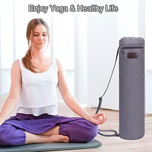 کیسه تشک یوگا AROME، کیسه حمل حصیر ضد آب کیسه یوگا برای ورزش زنان، کیف یوگا با زیپ کامل با 2 جیب چند منظوره برای 1/4 اینچ 1/3 اینچ 2/5 اینچ ضخیم تشک یوگا Image