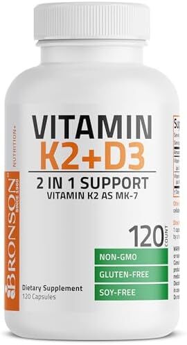 مکمل ویتامین K2 (MK7) با ویتامین D3 - ویتامین D و K کمپلکس پریمیوم غیر تراریخته، 120 کپسول Image