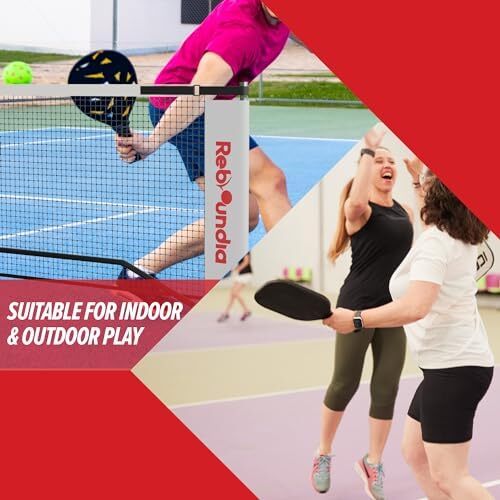 REBOUNDIA Pickleball Net قابل حمل در فضای باز، سیستم توری توپ ترشی با سایز رسمی 22 فوتی با کیف حمل و پاداش تمرین انفرادی Rebounder Image