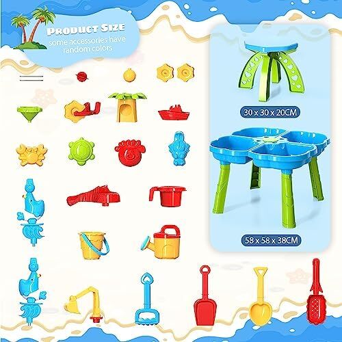 میز آب کودکان ERTYU 4 در 1 میز آب شنی اسباب بازی های فضای باز برای کودکان نوپا میزهای بازی آبی کودکان و نوجوانان اسباب بازی های ساحلی تابستانی هدایای تولد اسباب بازی های پسرانه دخترانه 3 تا 9 ساله (4 در 1 میز آبی) Image