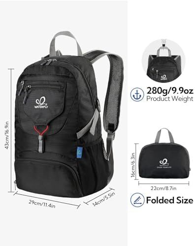 کوله پشتی کوچک تاشو فوق سبک WATERFLY: 20 لیتری کوله پشتی کوهنوردی با قابلیت بسته بندی سبک وزن کوله پشتی کوهنوردی در فضای باز کوله پشتی ورزشی در فضای باز کوله پشتی مسافرتی زنانه مردانه Image