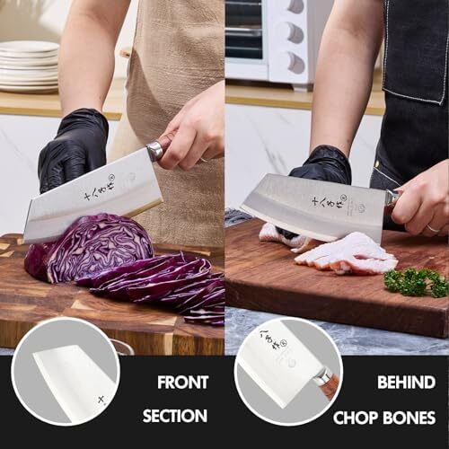 چاقوی سرآشپز SHI BA ZI ZUO، چاقوی سبزیجات چینی برای آشپزخانه، کلاس برتر، چاقوی استیل ضد زنگ 7 اینچی با طراحی ارگونومیک و دسته چوبی راحت Image