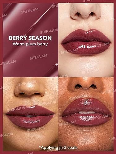 آرایش SHEGLAM - Pout-Perfect Shine Lip Plumper - Moisturizing Plumping Solid Lip Glass Non-Stick Nourishing (فصل توت) Image