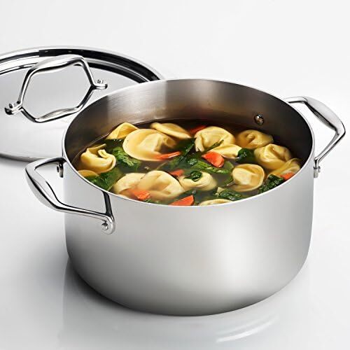 قابلمه استیل ضد زنگ سه لایه ترمونتینا با ظرفیت ۶ کوارت و درب، مناسب برای اجاق‌های القایی، قابل شستشو در ماشین ظرفشویی، دارای گواهی NSF، ساخت برزیل Image