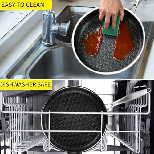 تابه سرامیکی استیل ضد زنگ SYXUMLKLS با درب 28 سانتی‌متر، تابه وک با تکنولوژی هیبریدی، نچسب، مناسب برای اجاق‌های برقی، گازی و القایی Image