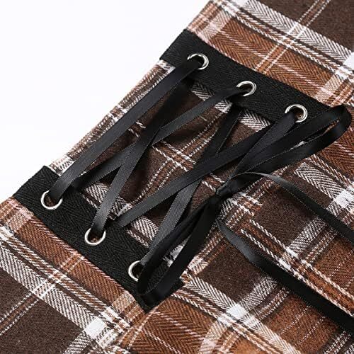 دامن های کوتاه چهارخانه گوتیک IDEALSANXUN برای دامن های چهارخانه کمر بلند زنانه Image