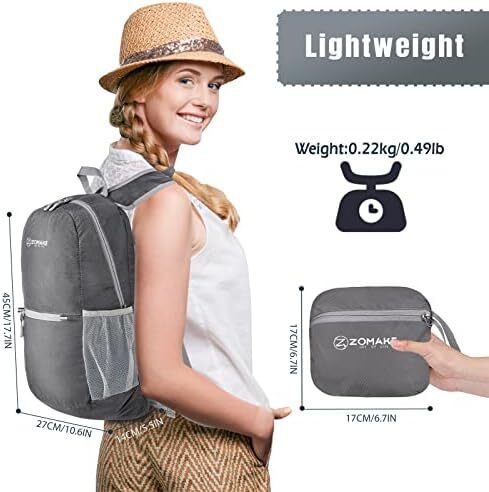 کوله‌پشتی کوچک قابل بسته‌بندی ZOMAKE 20L، کوله‌پشتی کوچک تاشو پیاده‌روی - کیف مسافرتی کوله‌پشتی ضد آب جیبی برای کمپینگ ورزشی مردانه در فضای باز، زنان، مدرسه راهپیمایی، سفر با دوچرخه