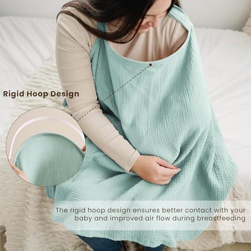 پوشش شیردهی کنسی موسلین برای شیردهی نوزاد، پوشش شیردهی ۱۰۰٪ پنبه‌ای قابل تنفس با حلقه سخت برای پیشبند مادر، چتر صندلی خودرو چندمنظوره (سبز روشن) (BRJ08) Image