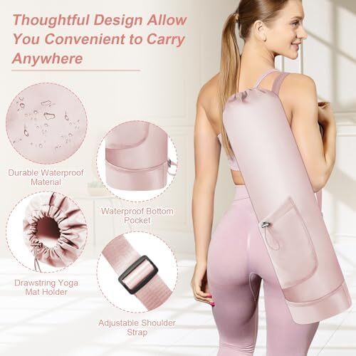 کیسه تشک یوگا گردنفتات با بطری آب، جا متحرک یوگا با بند کامل با بند قابل تنظیم نگهدارنده تشک یوگا با کیسه های یوگا ضد آب جیبی برای زنان مردانه Image