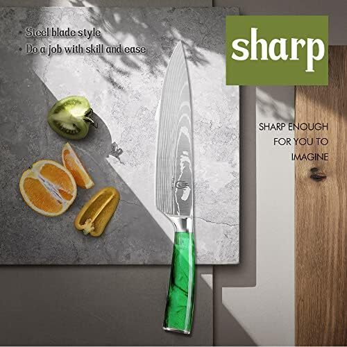 ست چاقو FULLHI، شامل ۱۴ عدد چاقوی ژاپنی، با دسته رزین سبز و استیل ضد زنگ با کیفیت بالا Image