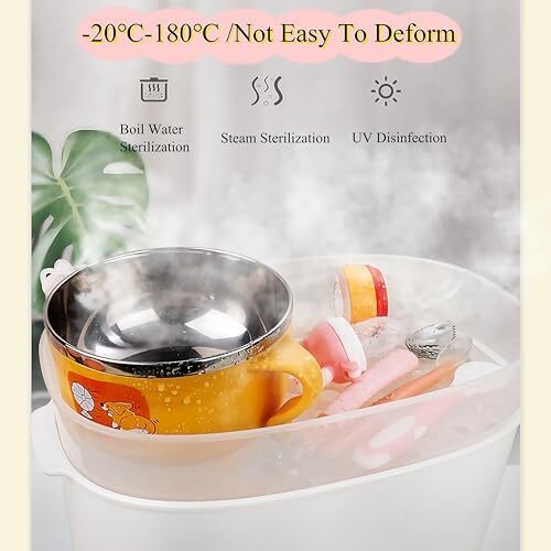 ست feeding نوزاد 6 تکه – کاسه حرارت‌نگهدار، قاشق سیلیکونی و میوه‌خوری، وسایل غذادهی برای کودکان و پیش‌بند، هدیه نوزاد جدید Image