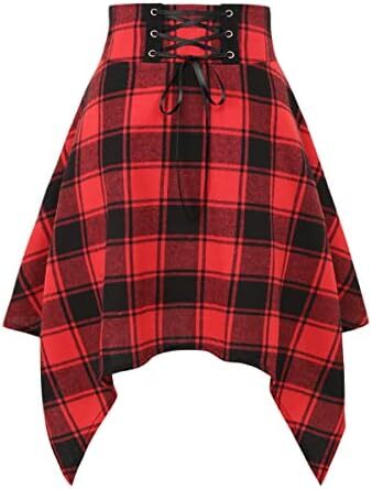 دامن های کوتاه چهارخانه گوتیک IDEALSANXUN برای دامن های چهارخانه کمر بلند زنانه Image