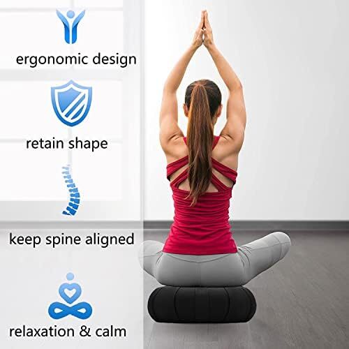 بالشتک مدیتیشن هلال - بالش مدیتیشن نیمه ماه یوگا برای نشستن روی زمین - بالشتک پر کننده بدنه گندم سیاه با روکش جداشدنی و دسته حمل Image