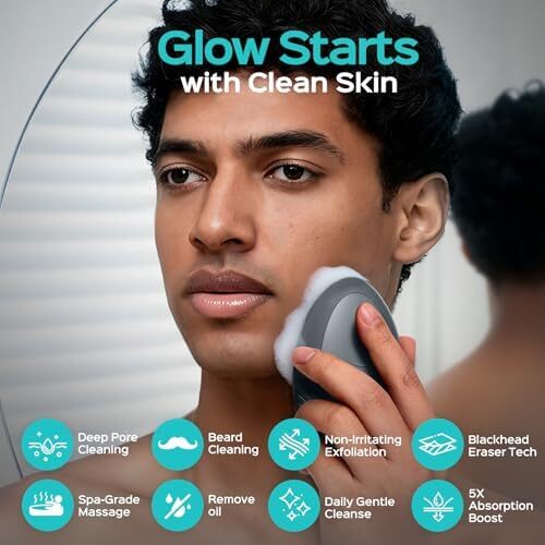 اسکراب صورت سیلیکونی COSLUS: برس شستشوی صورت برقی و ضد آب، برس پاکسازی منافذ، 5 حالت شستشو، ماساژ صورت، شارژی و پاکسازی عمیق برای مردان و زنان، حذف جوش‌های سرسیاه، لایه‌برداری Image