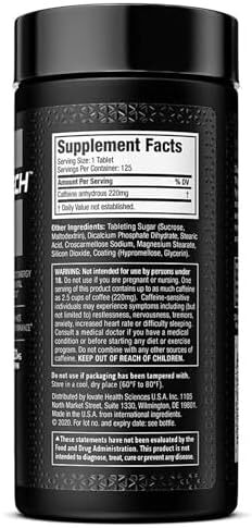 MuscleTech 100% کافئین تقویت کننده: قرص انرژی فوق العاده خالص برای حداکثر سرزندگی - 125 قرص Image