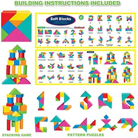 اسباب بازی های فومی Pairez برای کودکان نوپا، مجموعه 138 تکه بلوک های نرم ساخت و ساز، اسباب بازی های آموزشی و هدیه برای کودکان، پسران و دختران 18 ماه به بالا و 1-3 سال Image