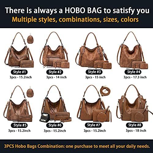 Hobo Bags for Women Handbags Purse Large Ladies Crossbody Purses Shoulder Bag Boho Designer 3pcs Set Faux Leather Image