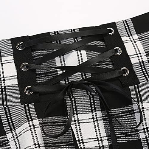 دامن های کوتاه چهارخانه گوتیک IDEALSANXUN برای دامن های چهارخانه کمر بلند زنانه Image