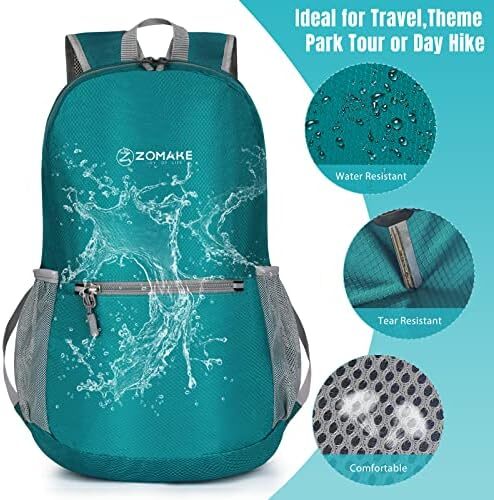 کوله‌پشتی کوچک قابل بسته‌بندی ZOMAKE 20L، کوله‌پشتی کوچک تاشو پیاده‌روی - کیف مسافرتی کوله‌پشتی ضد آب جیبی برای کمپینگ ورزشی مردانه در فضای باز، زنان، مدرسه راهپیمایی، سفر با دوچرخه Image
