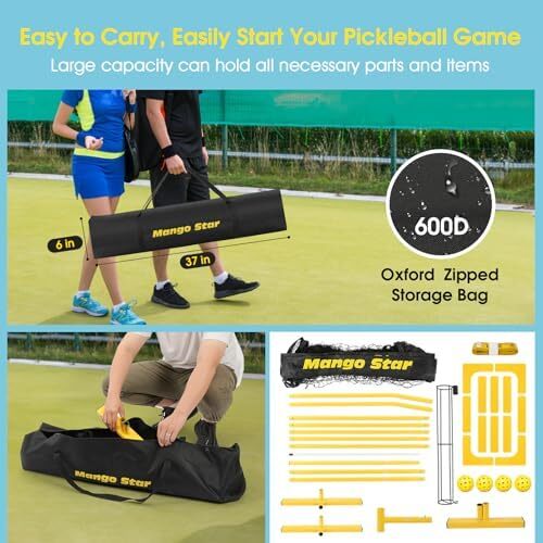 توری Pickleball MangoStar، توری های قابل حمل 22FT با نگهدارنده توپ منحصر به فرد، نشانگر زمین، 4 توپ ترشی، اندازه گیری نوار، توری توپ ترشی اندازه تنظیم شده برای راهروی داخلی در فضای باز Image