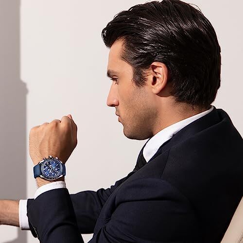 ساعت مچی مردانه BY BENYAR ساعت چند کاره کرونوگراف تاریخ کوارتز مردانه استیل ضد زنگ مشکی/بند چرم قهوه ای آنالوگ ساعت مچی هدیه برای مردان مشاغل معمولی Image