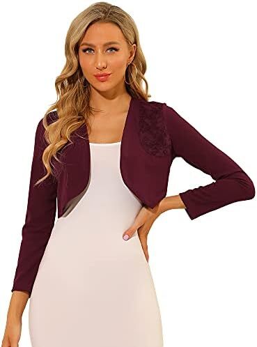 آلگرا K زنانه بولرو شیک شانه بند توری دفتر کسب و کار جلو باز ژاکت کش باف پشمی